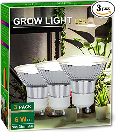 DOMMIA Grow Light Bulbs,Full Spectrum Plant Light for Indoor Plants, GU10 LED Grow Lights Plant Light Bulbs 3 Counts, Cool White Indoor Growing Lamps for Snake Plant,Tomatoes, Lettuce, Deck Plants