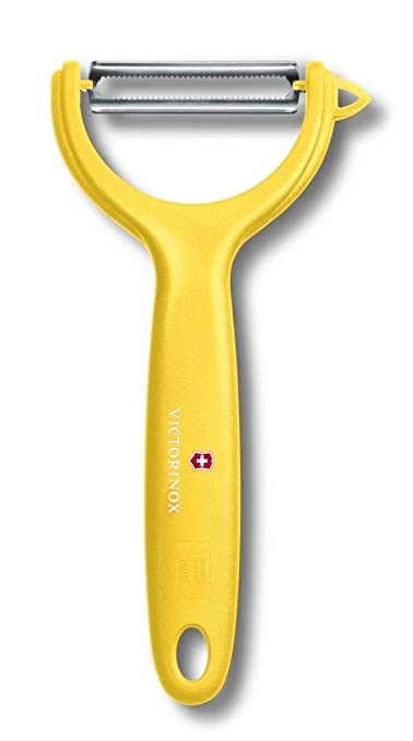 Victorinox Stainless Steel Peeler, "Swiss Classic" Serrated/Wavy Edge Multipupose Peeler for Professional and Household Kitchen, Yellow, Swiss Made