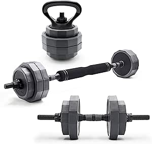 CAP Multi-Use 66LB Adjustable Weight Set - Versatile Dumbbell, Barbell & Kettlebell for Full-Body Workouts - Gray