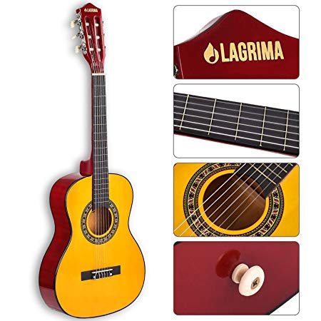 LAGRIMA 34" Classical Acoustic Guitar with 3 Nylon and 3 Steel strings for Beginner Kids Adults Learner Yellow