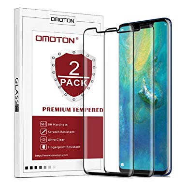 OMOTON [2 Pack Compatible with Huawei Mate 20 Pro Screen Protector - Full Coverage Tempered Glass Screen Protector - [3D Round Edge] [9H Hardness] [Scratch Resist] Black