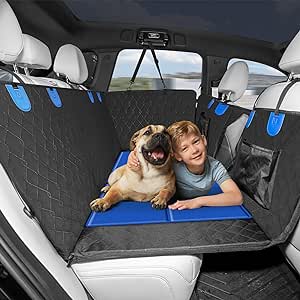 JOYTUTUS Back Seat Extender for Dogs with Dog Cooling Mat, Dog Car Seat Cover with Hard Bottom, Back Seat Pet Cover for Summer or Hot Days Sleeping, Waterproof Dog Hammock for Car Truck SUV