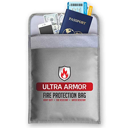 Fireproof Document Bag by EcoGear FX - Durable Non-Itchy Silicone Coated Fire Resistant Money Bag - Perfect Fireproof Safe Storage Bag for Money, Documents, Jewelry and Passport (Large (15in x 11in))