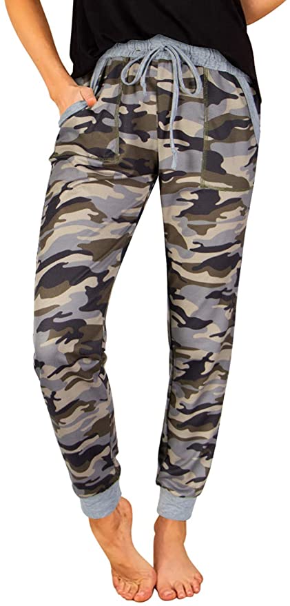 NIMIN Women's Jogger Sweatpants Drawstrings Comfy Stretchy Camouflage Active Workout Yoga Pants with Pockets