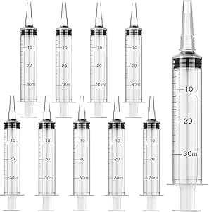 10 Pack Plastic Syringe Liquid Measuring Syringes Without Needle for Epoxy Resin, Craft, Scientific Labs, Feeding Pets Animals, Oil or Glue Applicator (30 ML)