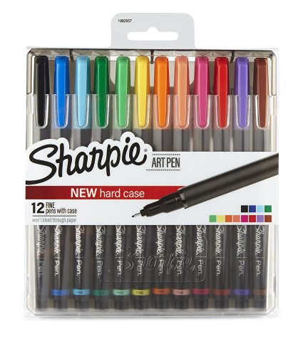 Sharpie Art Pens, Fine Point, Assorted Colors, Hard Case, 12 Pack (1982057)