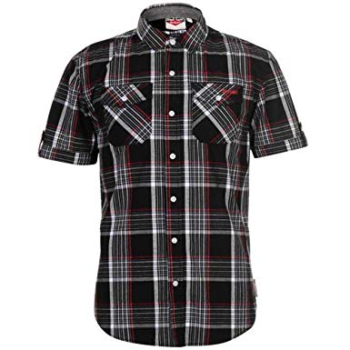 Mens Lee Cooper Chest Pockets Short Sleeve Checked Cotton Shirt Top