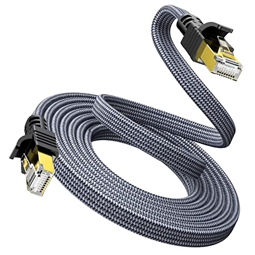 50FT Long Ethernet Cable Outdoor/Indoor,Snowkids LAN Patch Cords RJ45 Network CAT7 Flat Cable Shielded, for Network Switches, Routers, PS4,Hubs and Other, Backward Compatible with Cat6/Cat 5e/Cat 5