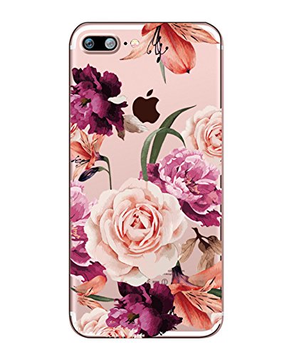 iPhone 7 Plus Case with flowers, Hepix Clear Floral Pattern Soft Flexible TPU Back Cover[5.5 inch]