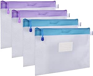 Zipper Pouch, Wisdompro 4 Packs Durable Letter Size Waterproof Mesh File Bag, Document Organizer - Blue/Purple