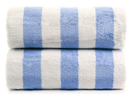 Premium Quality Large Hotel and Spa 2-Piece Beach Towels, Pool Towels with Cabana Stripe, Eco-friendly, Turkish Cotton (Blue, 30x60 inches)