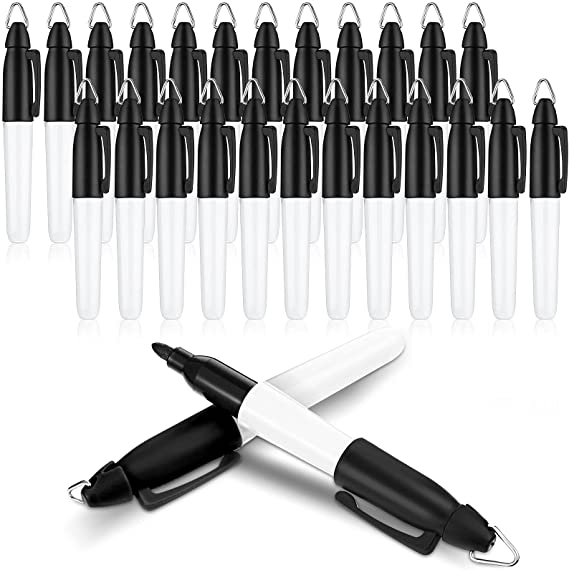 24 Pieces Mini Permanent Markers with Clips Golf Ball Marker Pen Black Ink Pens for Office School Supplies Outdoor Activities