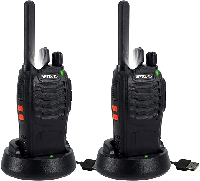 Retevis H777 Plus Walkie Talkie, Two Way Radio Rechargeable, LED Flashlight, PMR446 License Free Walkie-Talkie, VOX, Squelch, 16 Channels, Suitable for Family, Picnic, Skiing(Black, 2Pcs)