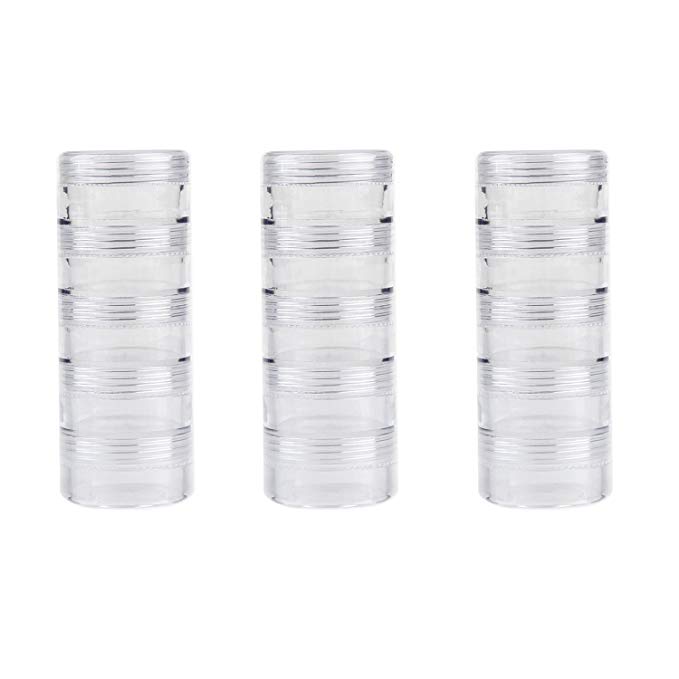 JDONOW 5 Layer Cylinder Stackable Transparent Round PS Plastic Storage Container Box Super Clear Accessories Organizer Box for Beads Crafts Other Small Items (3 Column Combination Sale)