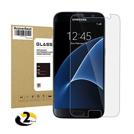 Galaxy S7 Tempered Glass Screen Protector , Acoverbest [2Pack] HD Screen Protector [9H Hardness] [Anti-Fingerprint] [ Bubble Free] [Scratch Proof] Screen Protector for Samsung Galaxy S7