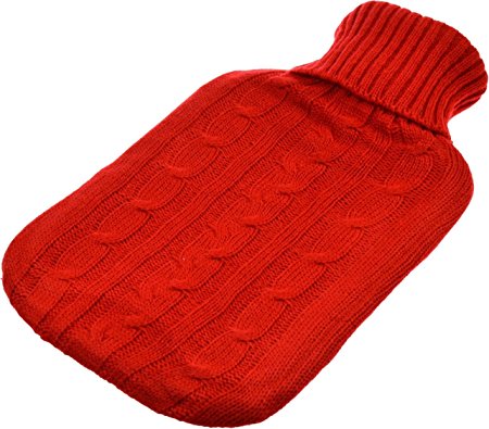 Harbour Housewares Full Size Hot Water Bottle With Knitted Cover - Red