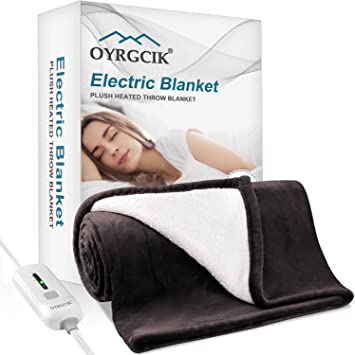 2021NEW Heated Throw Blanket, 50" x 60" Heating Blanket Throw Electric Washable, 3 Levels Electric Throw Blanket for Couch, Soft Flannel Sherpa Reversible Auto Off Heated Blanket Throw for Office, Lap