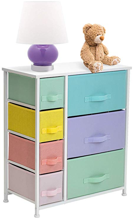 Sorbus Dresser with 7 Drawers - Furniture Storage Tower Chest for Kid’s, Teens, Bedroom, Nursery, Playroom, Closet, Clothes, Toy Organization - Steel Frame, Wood Top, Easy Pull Fabric Bins (Pastel)