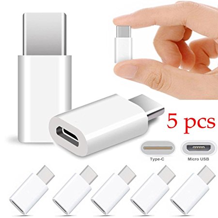 Gotd 5pack USB-C Type-C to Micro USB Data Charging Adapter For Samsung Galaxy Note 8/S8/S8 Plus (White)