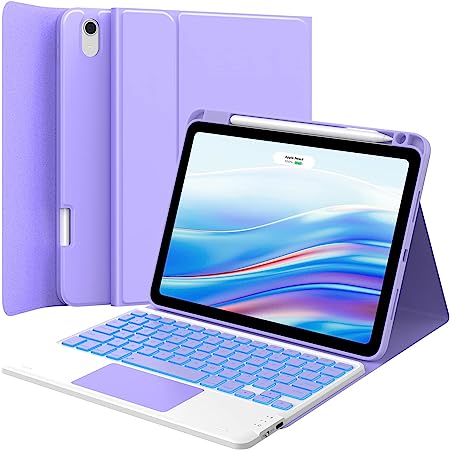 GreenLaw iPad Air 5th Generation Case with Keyboard, Stain Resistant Cover, Dual-Device Connection, 7-Color Backlit, Detachable Wireless Keyboard for iPad Air 5th/ 4th Gen. 10.9 inch, Lavender