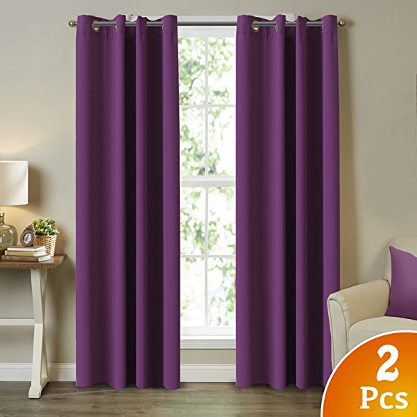TURQUOIZE 2 Panels Solid Grommet Blackout Drapes, Royal Purple/ Lavender Curtains, Themal Insulated, Nursery/Girls Room Curtains Each Panel 52" W x 84" L