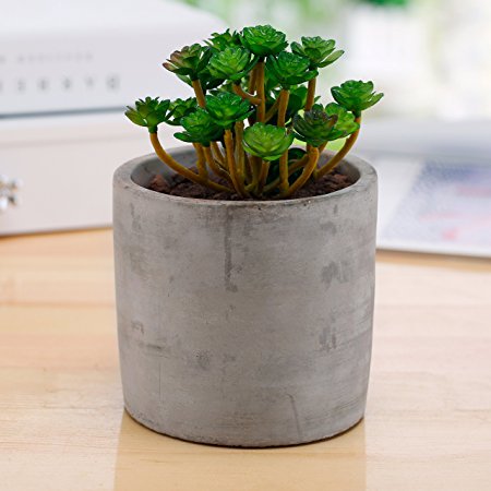 Miniature 4-Inch Round Flower Plant Clay Planter Pot, Small Succulent Cacti Container, Gray
