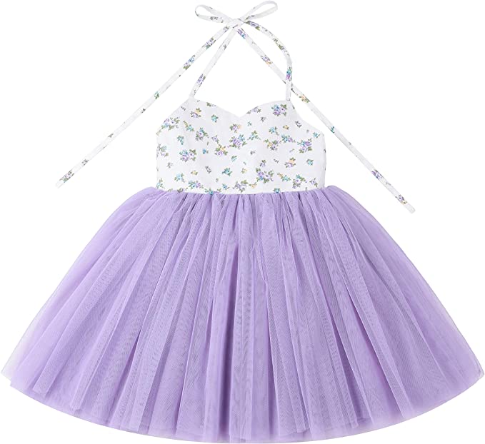 Flofallzique Baby Girls Dress Toddler Tutu Infant Floral Sundress Tulle Wedding Dress
