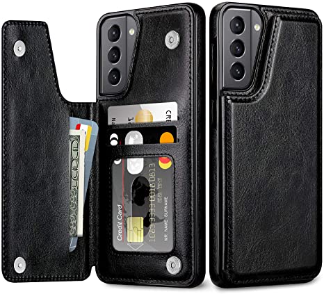 Coolden Compatible with Samsung S21 Case Wallet Case Shockproof Case with Card Holder Flip Folio Soft PU Leather Magnetic Closure Protective Case Cover Compatible with Samsung Galaxy S21 (Black)
