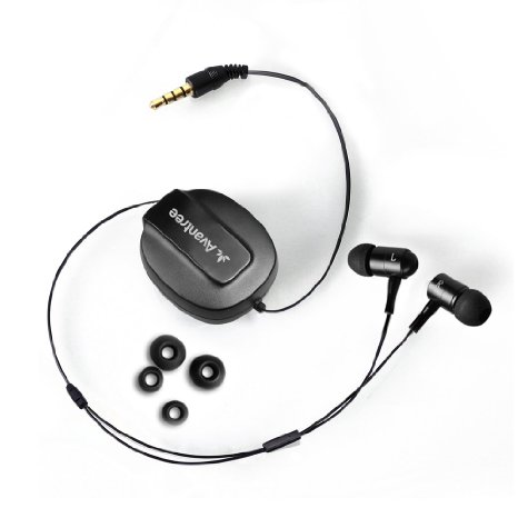 Avantree Beetle Retractable Earbuds Clip-On Stereo Headphone with Microphone for Music and Handsfree Calls