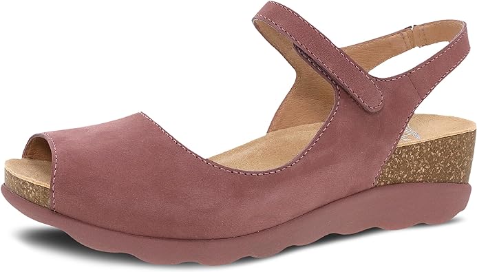 Dansko Marcy Slip-On Wedge Sandal for Women – Comfortable Wedge Shoes with Arch Support –Adjustable Hook & Loop Strap – Versatile Casual to Dressy Footwear – Lightweight Rubber Outsole