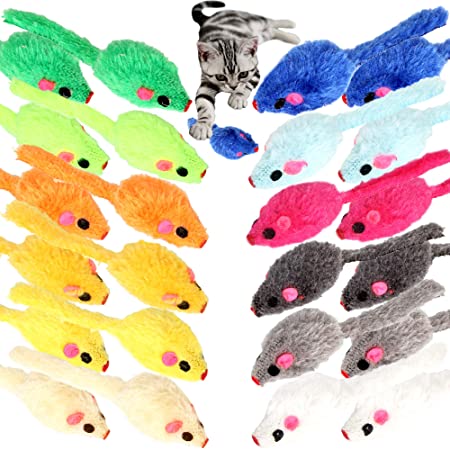 Youngever 24 Pcs Cat Toys Mice Rattle, Play Mice with Rattling Sounds, Cat Mouse Toys, Interactive Play for Cat, Puppy, Kitty, Kitten, in 12 Assorted Colors