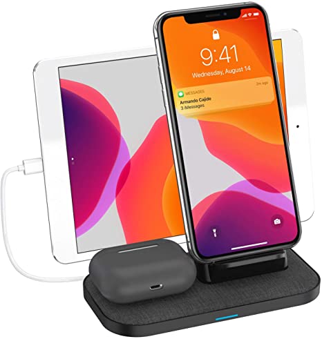 Wireless Charger, 3 in 1 Wireless Charging Station for iPhone Airpods Pro/2 and ipad/iwatch Galaxy Note Buds , Wireless Charging Stand for iPhone 11/11Pro Max/XS Max/XR/XS/X/8,Galaxy S20/Note 10/S10