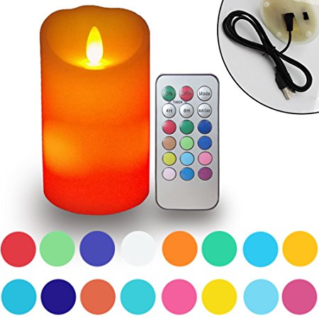 【Rechargeable,Timer】 LAPROBING LED Flameless Real Wax Candles Flickering Pillar Candles with Remote Control for Wedding Holiday Party Decoration(White,35 Inches,One Pack)