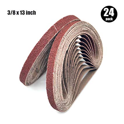 Sanding Belt 3/8 x 13, Craftsman Sanding Belts Assortment for Air Belt Sander,4 Each of 60 80 120 150 240 400 Grit (3/8x13 Inch,24 Pack)