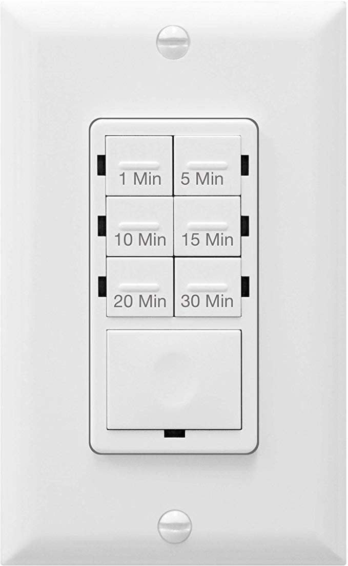 Enerlites HET06A In-Wall Countdown Timer Switch for Fan Vent Control 1,5,10,15,20,30 Minutes, LED Night Light, NEUTRAL REQUIRED, White, UL Listed