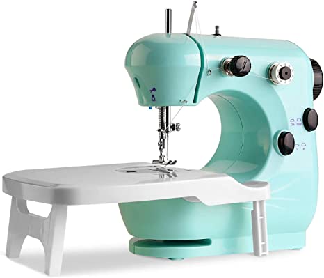 Portable Sewing Machine,HK Mini Sewing Crafting Mending Machine with Extension Table Foot Pedal Two Speed Ideal for Beginner Household, Travel Use