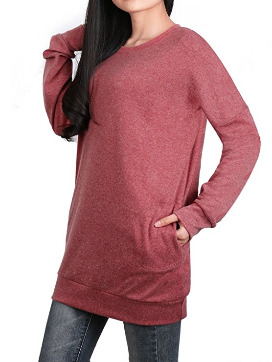 Anna Smith Women's Round Neck Long Sleeve Daily Jersey Sweatshirt Jumper T Shirt with Pockets