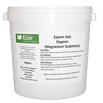 Organic Epsom Salts Organic BP FCC Food Grade Magnesium Sulphate, Supplied in a Re-Sealable Tub (10kg) by Elixir Gardens ®