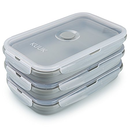 Kuuk Collapsible Silicone Leakproof Food Storage Container Perfect for Meal Prep, Lunch Box, Leftovers - XL Size, 3 Pack