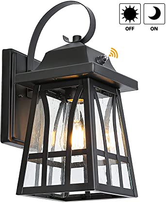 Hykolity Outdoor Wall Lantern with Dusk to Dawn Photocell, LED Bulb Included, Matte Black Wall Light Fixtures, Architectural Wall Sconce for Entryway, Porch and Doorway, ETL Listed