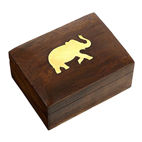 Jewelry Box in Wood Elephant Charm Gift for Women, 4 X 3 X 2 Inches