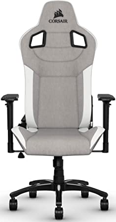 Corsair T3 Rush, Polyester Fabric Gaming Office Chair (Breathable Soft Fabric Exterior, Padded Neck Cushion, Memory Foam Lumbar Support, 4D Armrests, 180 Degree Recliner, Easy Assembly) Grey/White