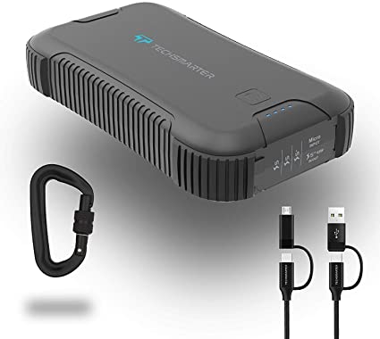 Techsmarter 30000mah Rugged & Waterproof 45W USB-C PD Port Power Bank. Portable Charger Heavy Duty, Camping, Hiking, Outdoor with Flashlight. Compatible with iPhone, Samsung, iPad, MacBook