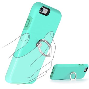 iPhone 6S Case, ZVE iPhone 6 Case with Ring Kickstand Ring Grip Stand Holder Anti-Drop Shockproof Anti-Scratch Ring Case Dual layer Protective Cover for iPhone 6S (2015) & iPhone 6 (2014) Mint Green