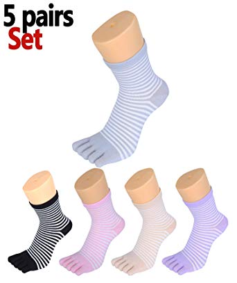 Women Toe Socks 5 Finger Cotton Wicking (Crew Low Cut Ankle) Athletic 4/5/6 Pack