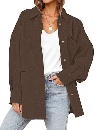 MEROKEETY Women's 2024 Fall Oversized Long Sleeve Shacket Jacket Button Down Wool Blend Coats with Pockets