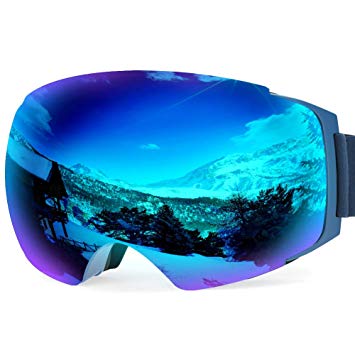 Zionor X4 Ski Snowboard Snow Goggles Magnet Dual Layers Lens Spherical Design Anti-Fog UV Protection Anti-Slip Strap for Men Women