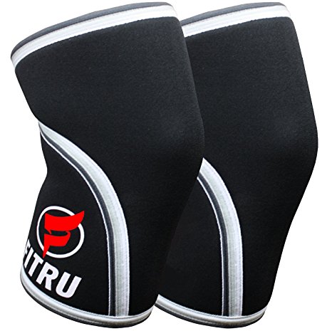 Fitru Knee Sleeves (Pair) Support & Compression for CrossFit & Weightlifting - 7mm Neoprene For Men & Women