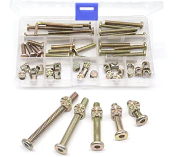 M6 Baby Crib Hardware Replacement Kit, cSeao 50pcs Socket Cap Bolts Barrel Nuts Assortment Kit for Bunk Bed Furniture Chairs, M6x20mm/ 30mm/ 40mm/ 50mm/ 60mm