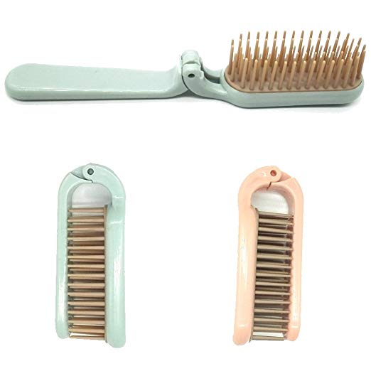Folding Hair Brush Pocket Comb (pink blue) IFANLEE (2pcs)